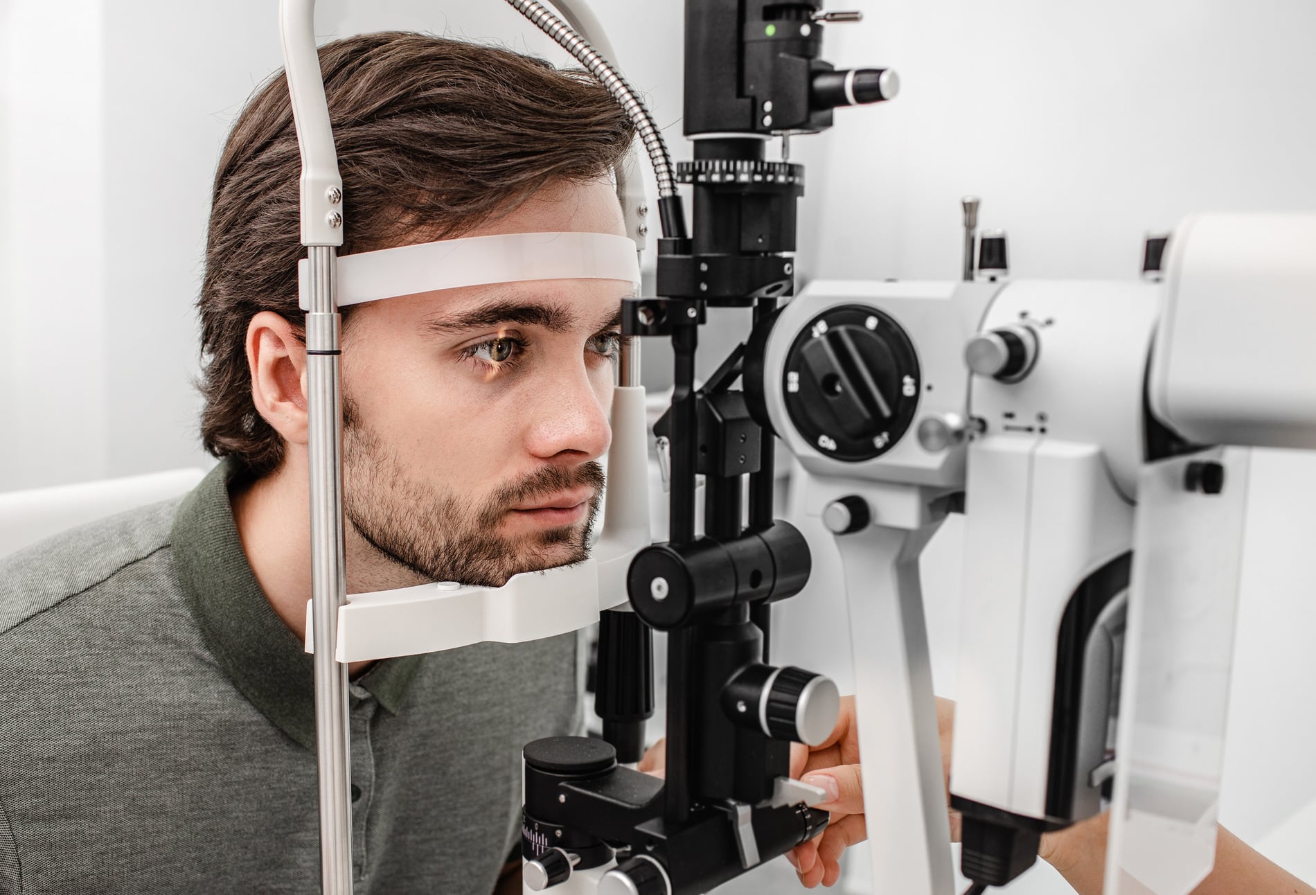 Man at a routine eye exam in Mountian Brook AL